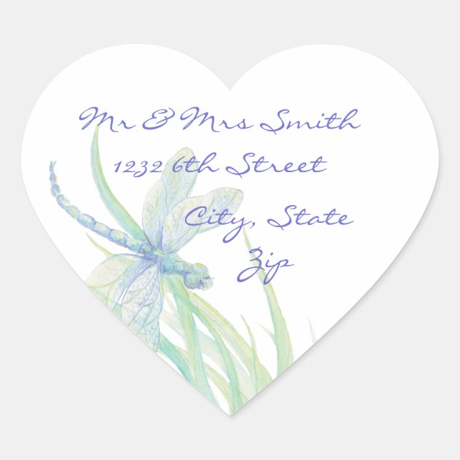 Sticker Cœur Dragonfly originale en bleu et vert (Devant)