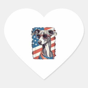 Sticker Cœur Drapeau américain 4 juillet Chien gris italien