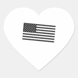 Sticker Cœur Drapeau américain noir et blanc Vintage rétro