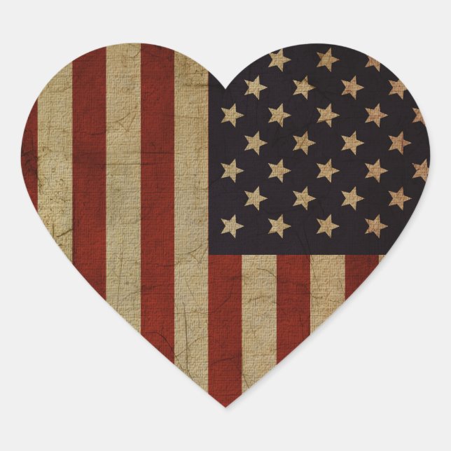 Sticker Cœur Drapeau américain vintage Grunge (Devant)