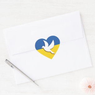 STICKER CŒUR DRAPEAU BLEU JAUNE EN BICOULEUR D'UKRAINE PAIX DOV
