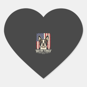 Sticker Cœur Drapeau Classique Américain Boston Terrier