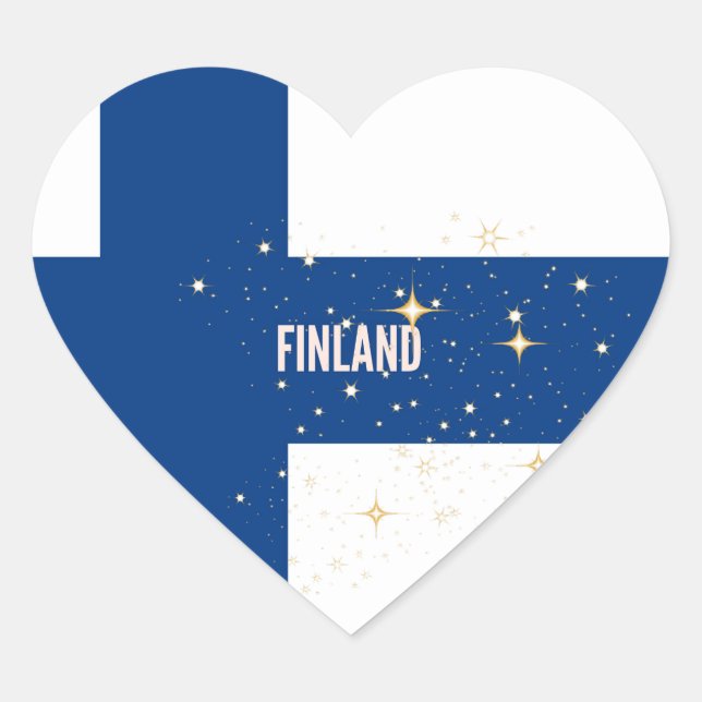 Sticker Cœur Drapeau de la Finlande, étiqueté (Devant)