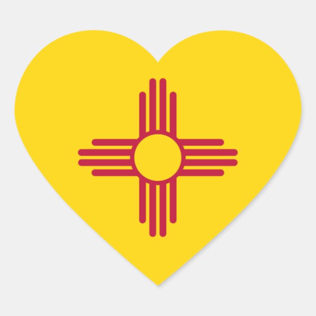 Sticker Cœur Drapeau d'État du Nouveau-Mexique/Mexique (Zia), É (Devant)