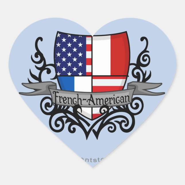 Sticker Cœur Drapeau du bouclier français-américain (Devant)