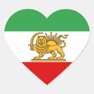 Sticker Cœur Drapeau persan avec Lion, Shah d'Iran au coeur de