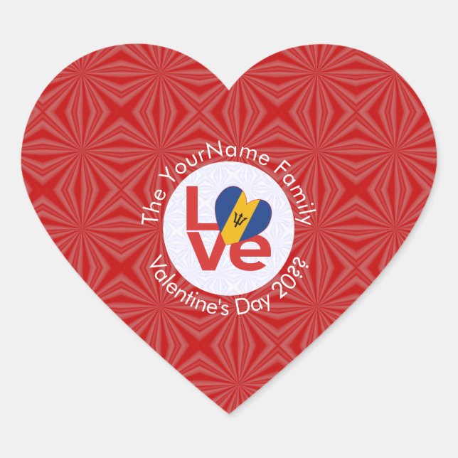 Sticker Cœur Drapeau Rouge AMOUR barbadien Personnalisé (Devant)