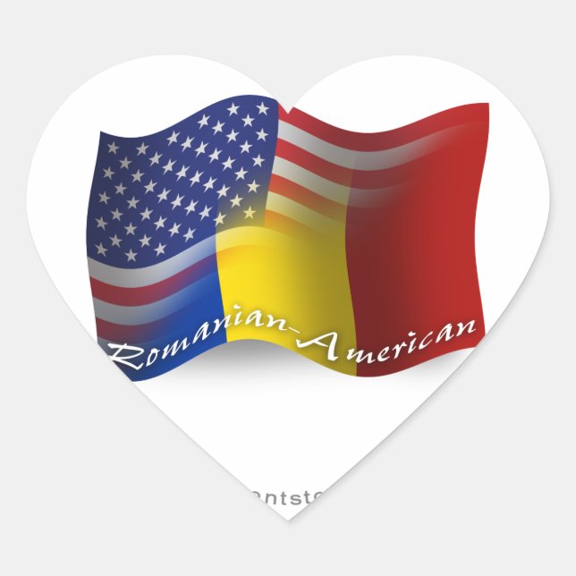 Sticker Cœur Drapeau roumain-américain (Devant)