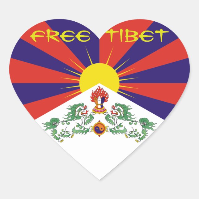 Sticker Cœur Drapeau Tibet/Tibétain. Tibet libre (Devant)