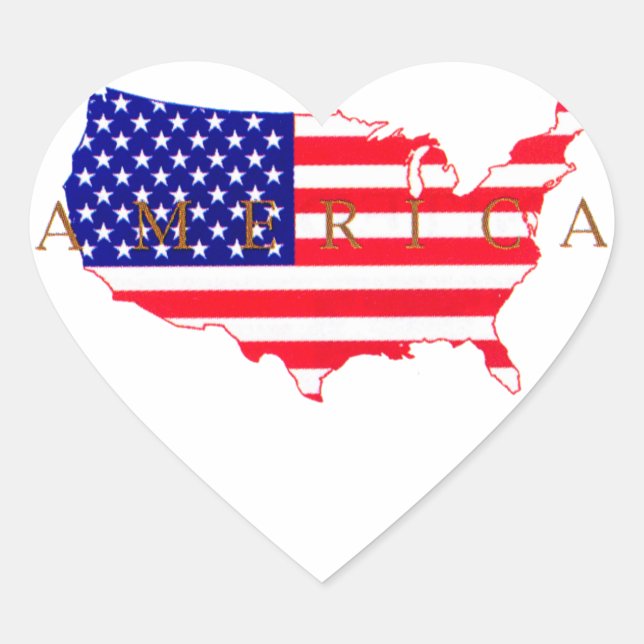 Sticker Cœur Drapeau USA - Carte USA - Amérique (Devant)