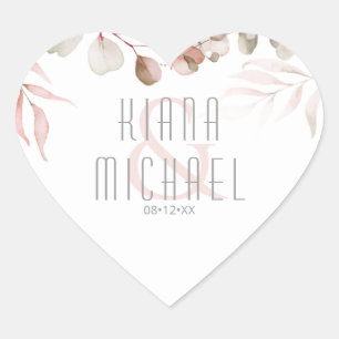 Sticker Cœur Dreamy Foliage Mariage Blush Pink ID817