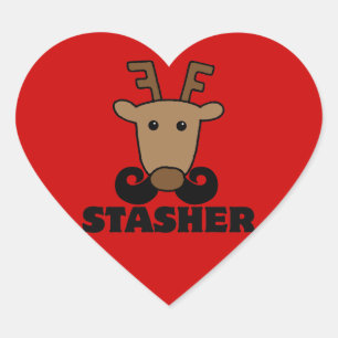 Sticker Cœur drôle dasher stasher mustache rennes