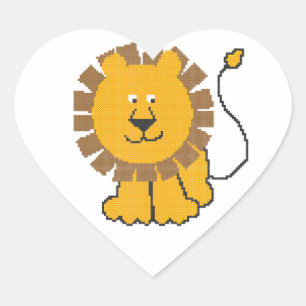 Sticker Cœur Drôle dessin animé de point de croix Lion