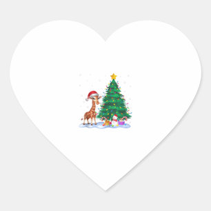 Sticker Cœur Drôle Giraffe Xmas Lumières Arbre Reindeer Casquet