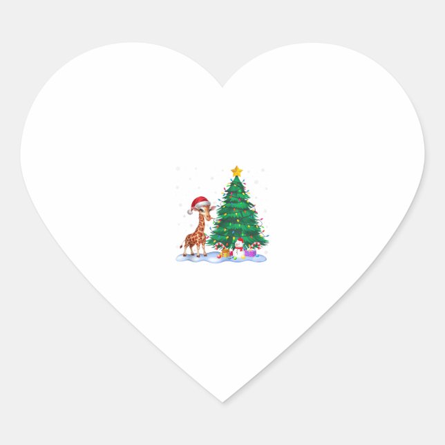 Sticker Cœur Drôle Giraffe Xmas Lumières Arbre Reindeer Casquet (Devant)