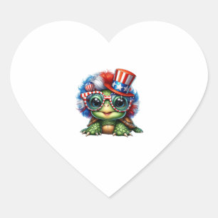 Sticker Cœur Drôle Tortue Patriotique USA Drapeau Sunglass