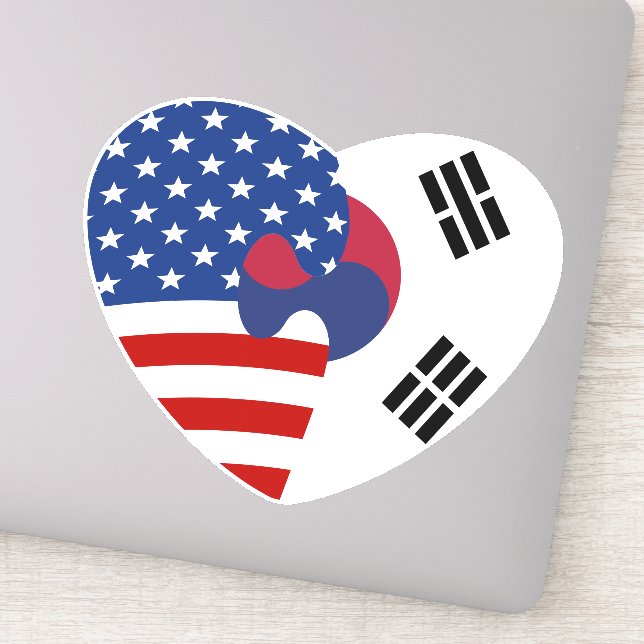 Sticker Coeur du drapeau américain coréen (Détail)
