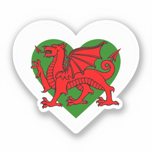 Sticker Coeur du Drapeau Gallois / Dragon gallois (Recto)
