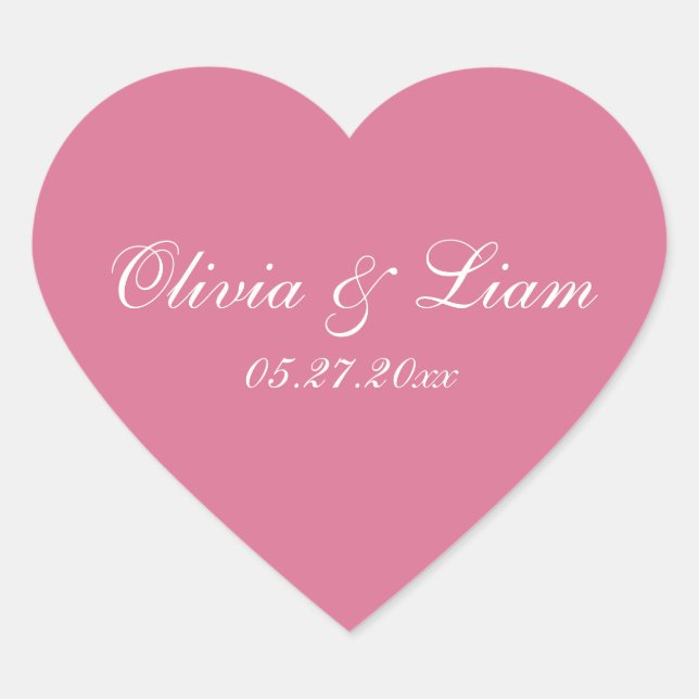 Sticker Cœur Dusty Rose rose Nom Date Mariage élégant (Devant)