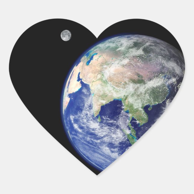 Sticker Cœur Earth and Moon from Space (Devant)