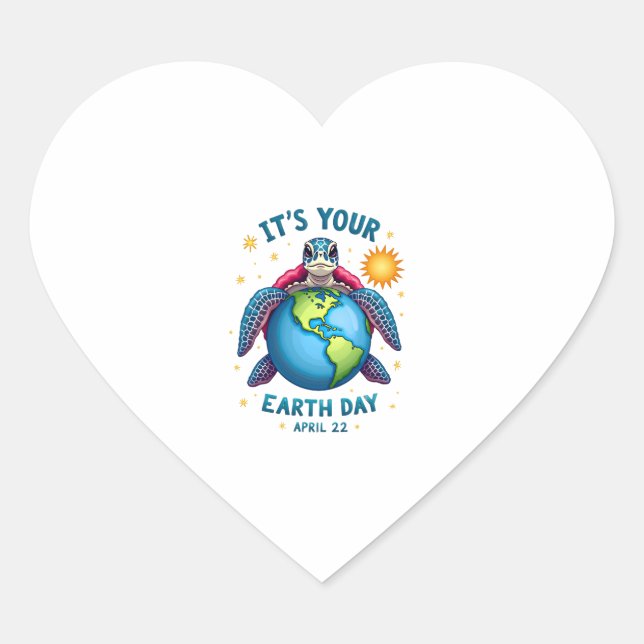 Sticker Cœur Earth Day Turtle Design April 22 For Nature Lovers (Devant)