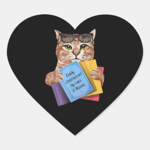 Sticker Cœur Easily Distracted by Cats & Books Cat Book Lover