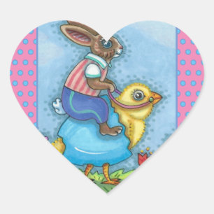 STICKER CŒUR EASTER BUNNY ÉQUITATION CUTE POULET EN OEUF BLEU, 