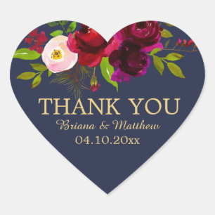 Sticker Cœur Écriture élégante Floral bordeaux sur fond bleu ma