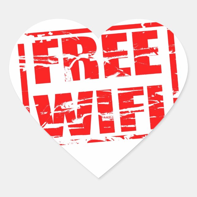 Sticker Cœur Effet de tampon en caoutchouc rouge wifi gratuit (Devant)