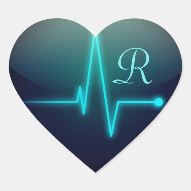 Sticker Cœur EKG coeur médical noir bleu élégant infirmier méde (Devant)