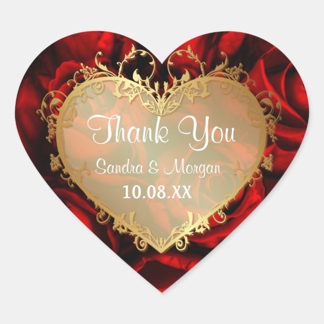 Sticker Cœur Elégance Rose rouge - Merci (Devant)