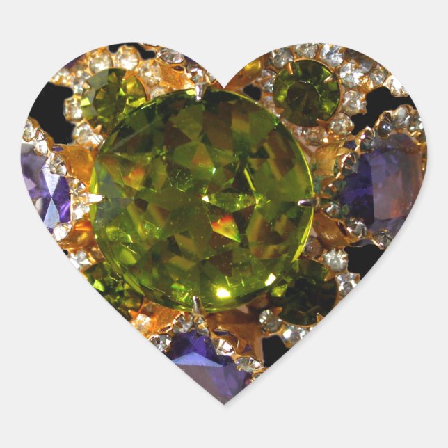 Sticker Cœur Élégant Améthyste Diamants Emeralds (Devant)
