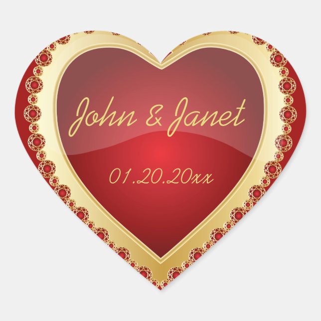 Sticker Cœur Élégant amour brillant rouge profond joyau or coeu (Devant)