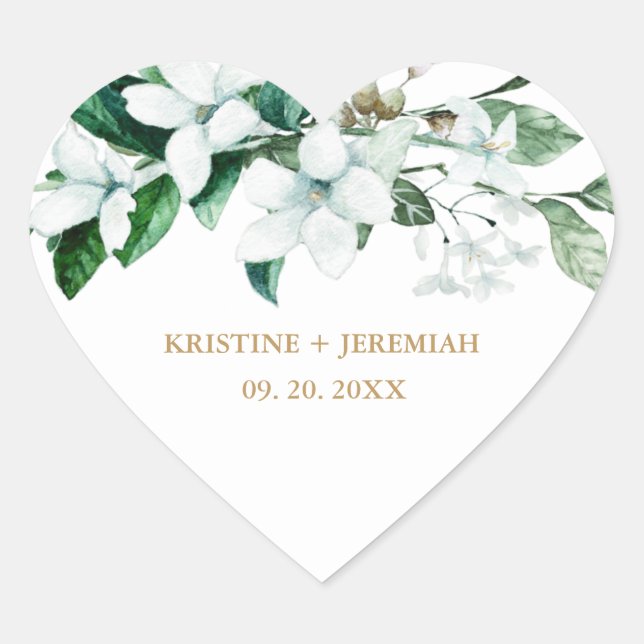 Sticker Cœur Elégant blanc Aquarelle Floral Mariage (Devant)