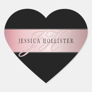 Sticker Cœur Elégant Blush Faux Rose Gold   Nom et initiales