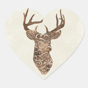 Sticker Cœur Elegant Deer Antlers Mariage campagnard rustique