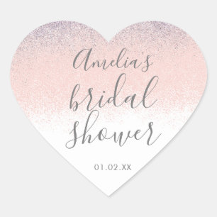 Sticker Cœur Élégant Faux Ombré Pailleté Rose pour Baby Shower 