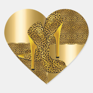 Sticker Cœur Elegant Gold Leopard High Heel Shoes Animal