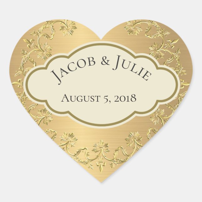 Sticker Cœur Elégant Golden Metallic Gold Leaf Design de coeur (Devant)