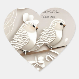 Sticker Cœur Élégant inséparable taupe & mariage blanc autocoll