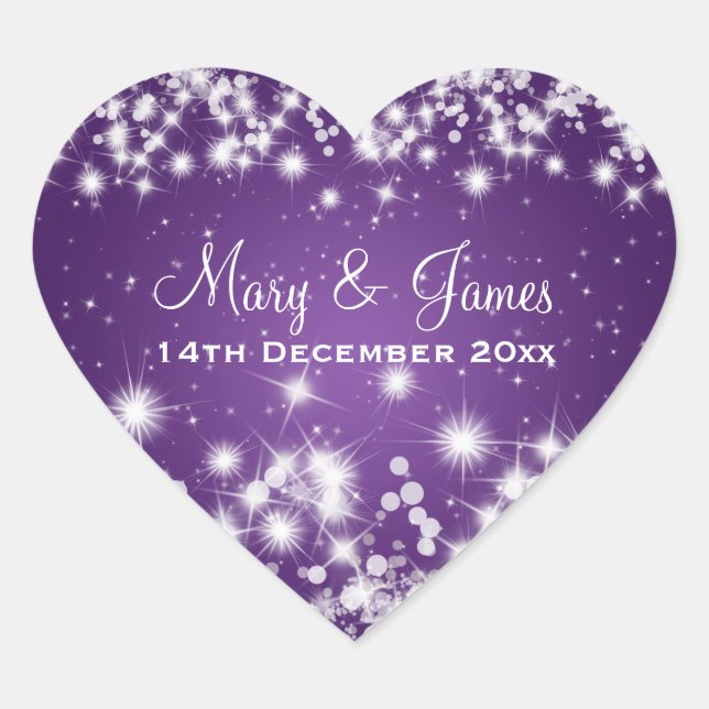 Sticker Cœur Élégant Mariage Date Hiver Étincelle Purple Coeur (Devant)