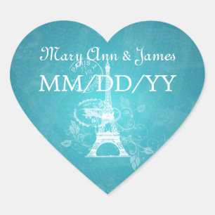 Sticker Cœur Elégant Mariage Date Romantique Paris Bleu