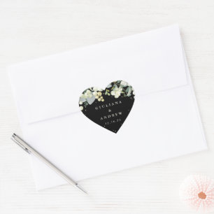 Sticker Cœur Elégant Mariage de courge Black Snowberry+Eucalypt