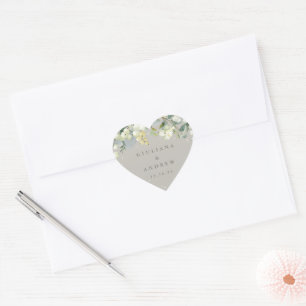 Sticker Cœur Elégant Mariage de courge Greige Snowberry+Eucalyp