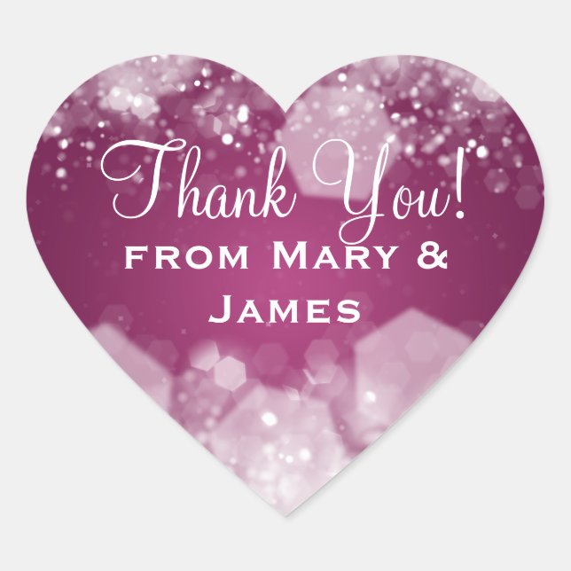 Sticker Cœur Élégant Mariage "Merci" Parme Nocturne Étincelant (Devant)