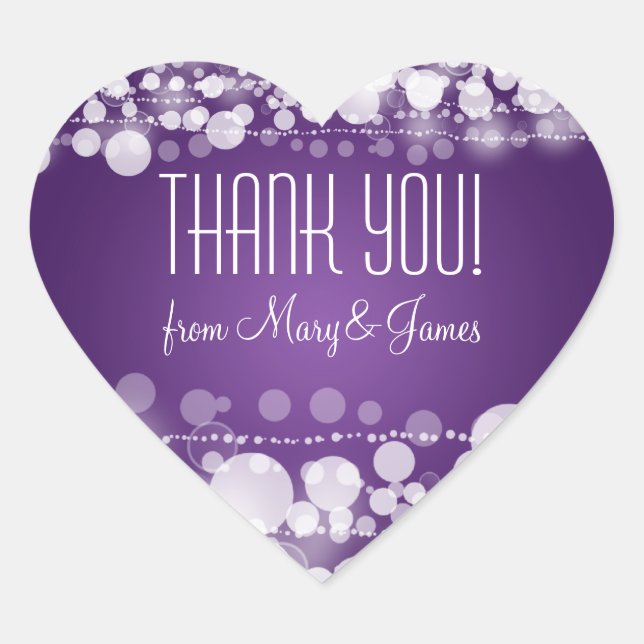 Sticker Cœur Elégant Mariage "Merci" Pourpre Pointe (Devant)