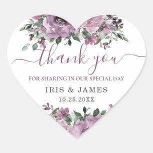Sticker Cœur Élégant Mauve Plum violet Mariage floral