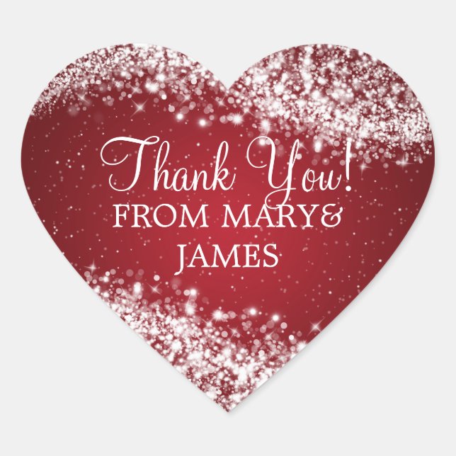 Sticker Cœur Élégant Merci étincelant Vague Rouge (Devant)