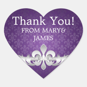 Sticker Cœur Élégant Merci Fleur De Lis Violet