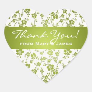 Sticker Cœur Élégant Merci Floral Motif Lime Vert